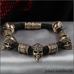 КОНХОБАР МУЖСКОЙ БРАСЛЕТ С КЕЛЬТСКИМИ ЧЕРЕПАМИ И ШАРМАМИ ИЗ ЗОЛОТОЙ БРОНЗЫ