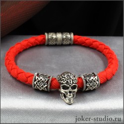 КОНХОБАР КРАСНЫЙ БРАСЛЕТ из ПАРАКОРДА РУЧНОЙ РАБОТЫ с ЧЕРЕПОМ И ЗВЕЗДОЙ РУСИ